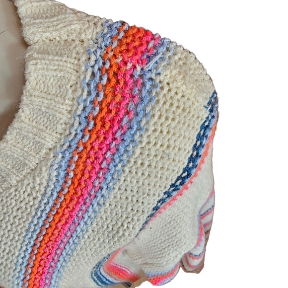 HEM & THREAD Women's Soft Oversized Cream Striped Pullover Knit Sweater - Picture 11 of 13